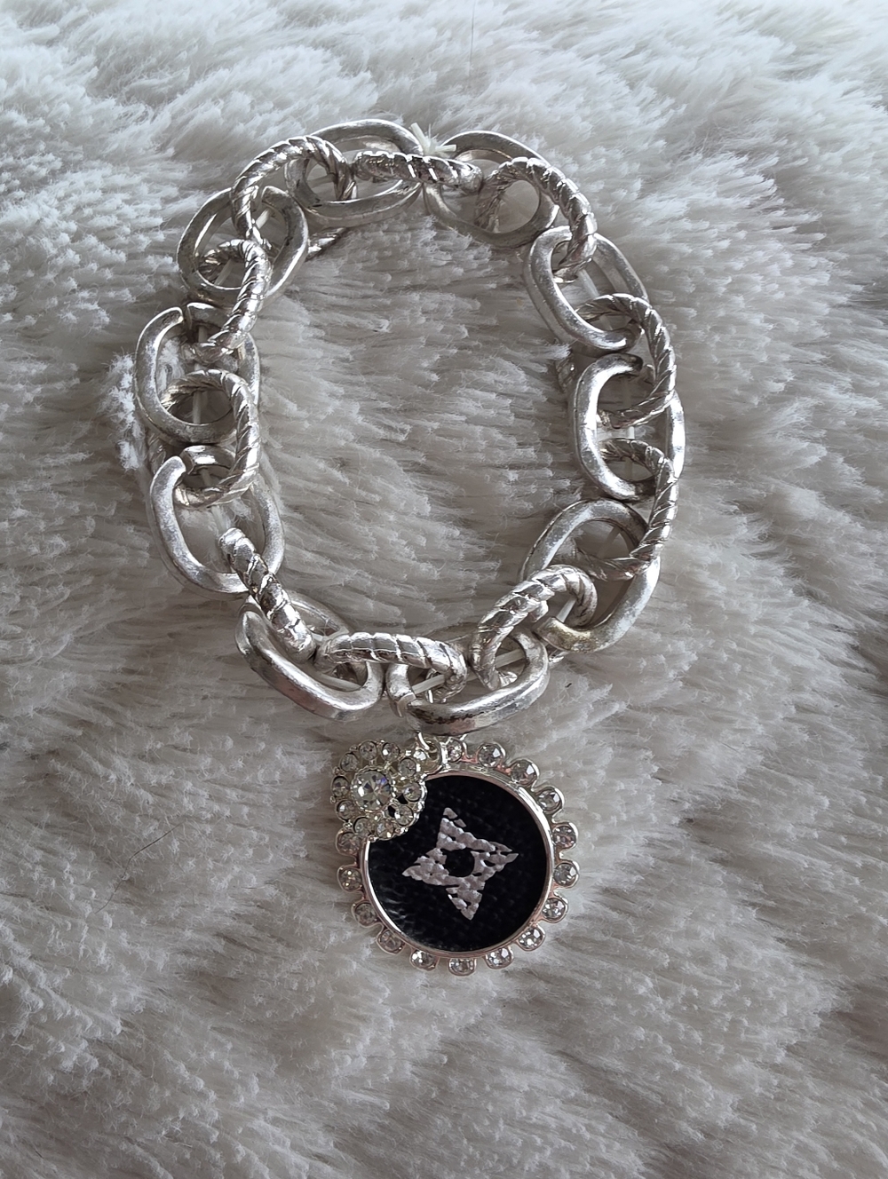 Designer Inspired Charm Stretch Silver Link Bracelet